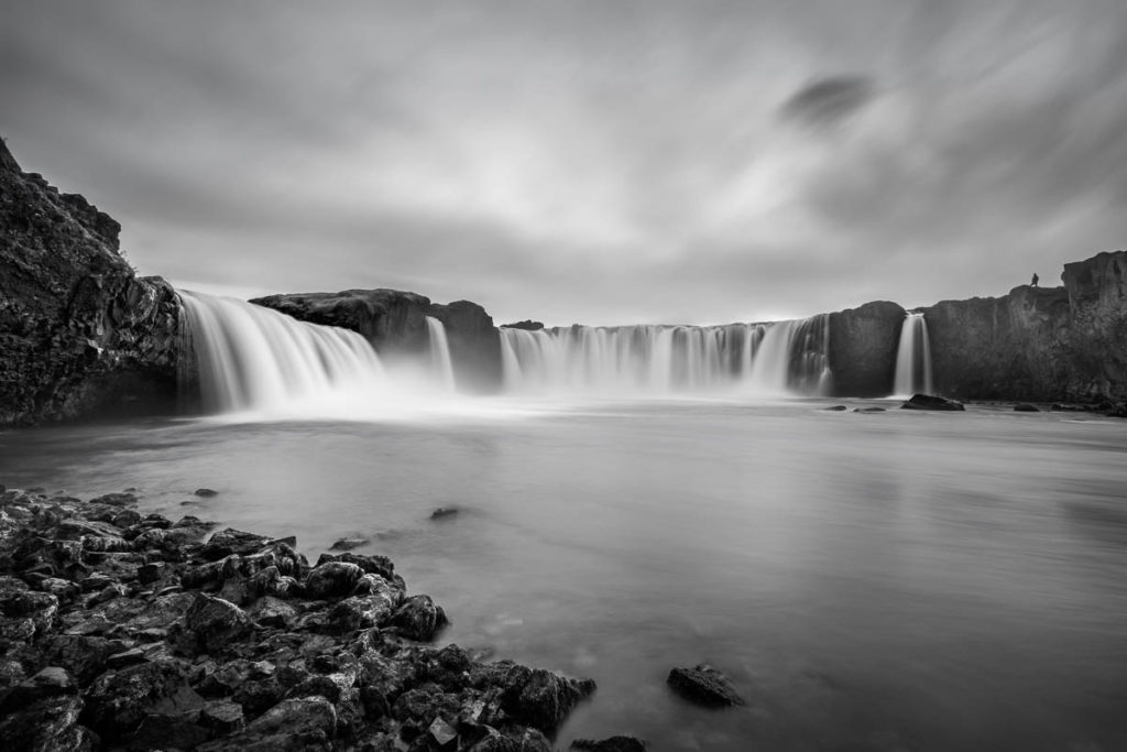 Godafoss Waterfall in Iceland Black and White Long Exposure