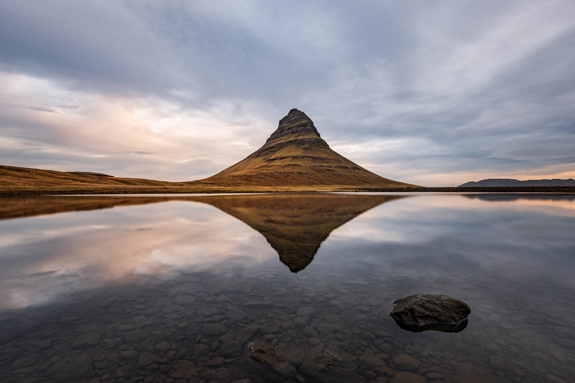 Kirkjufell mountain in Iceland reflection