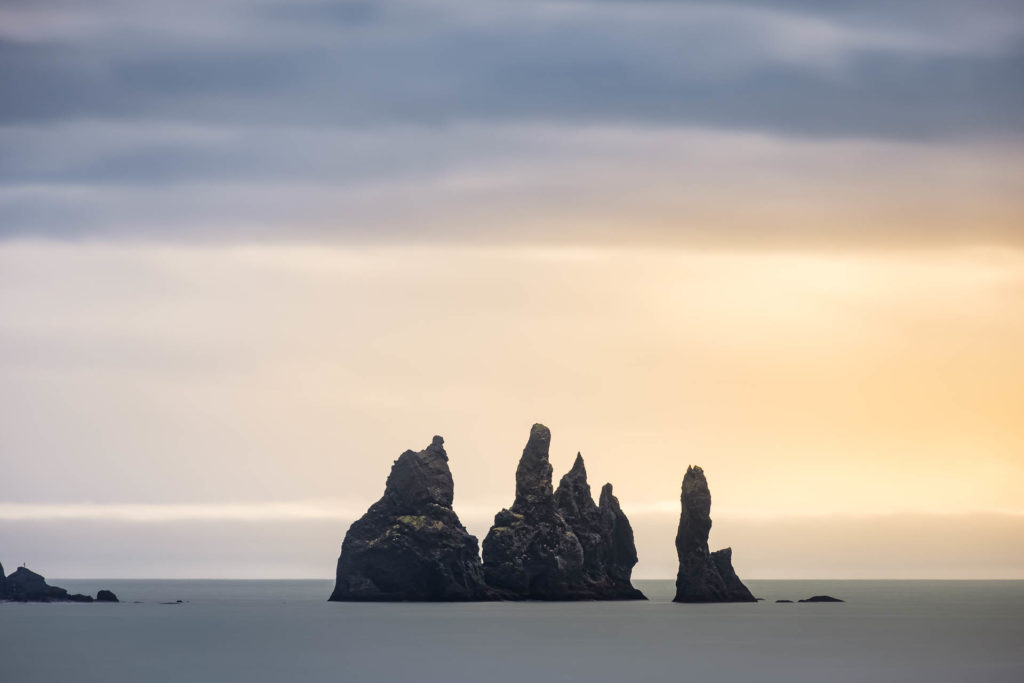 Reynisdrangar basalt sea stacks in Iceland