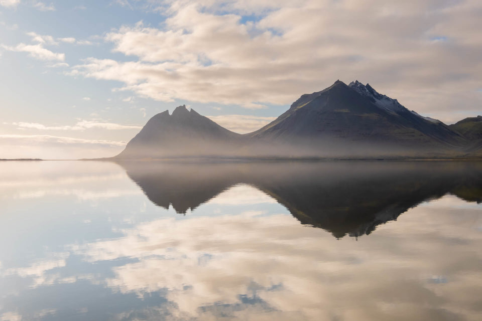 Brunnhotn mountain reflection in Iceland