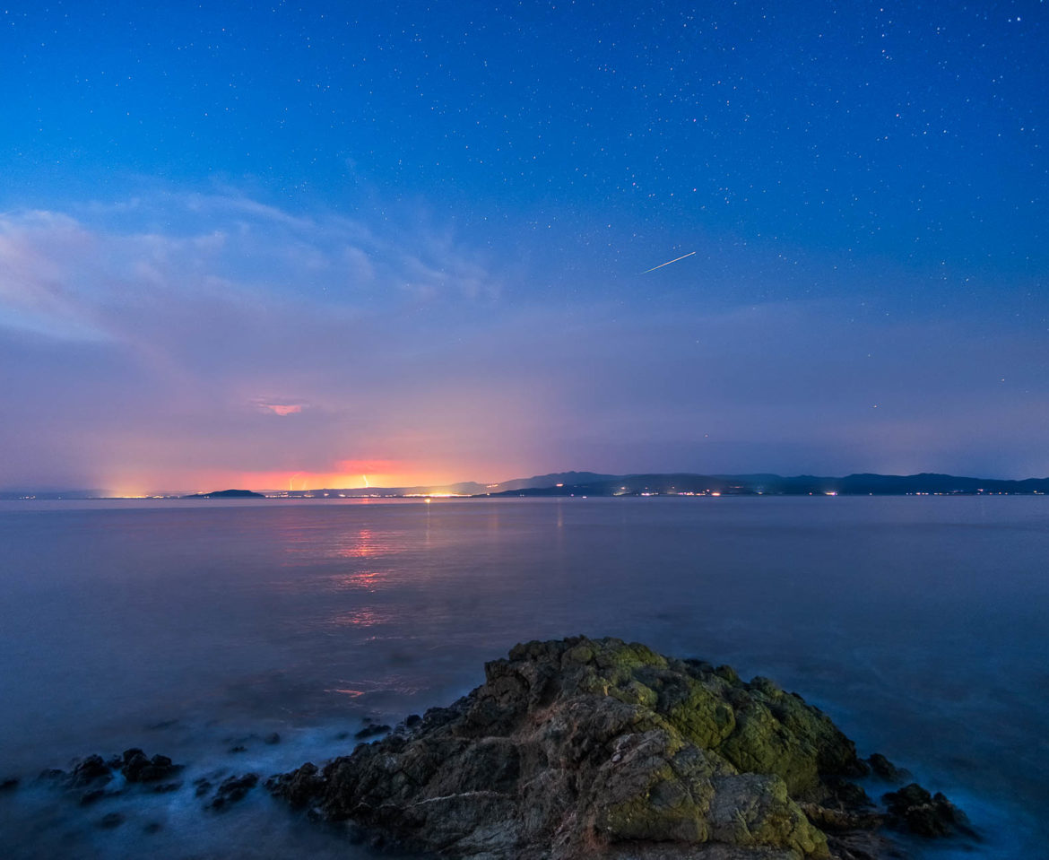 A thunderstorm and a Perseid meteor