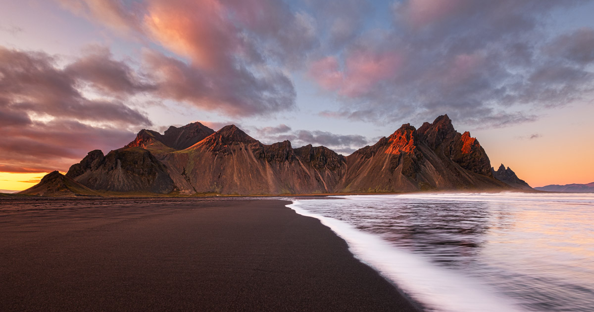 Sunset at Vestrahorn Mountain and Stokksnes Beach in Iceland - Alexios  Ntounas Photography