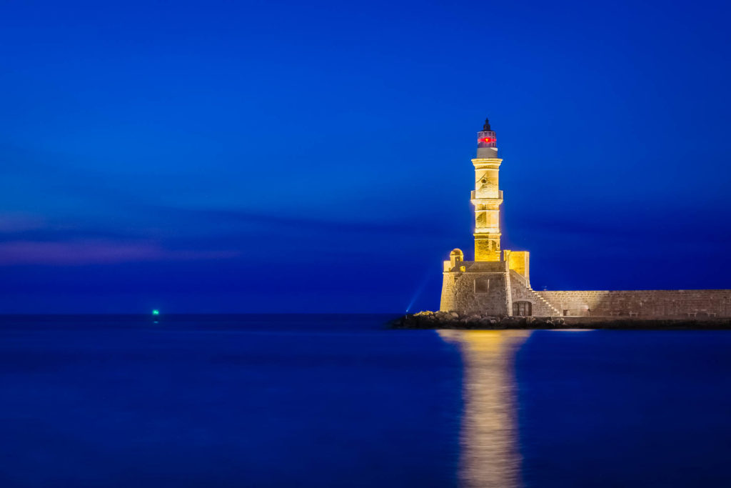 Lighthouse of Chania in Crete at Night