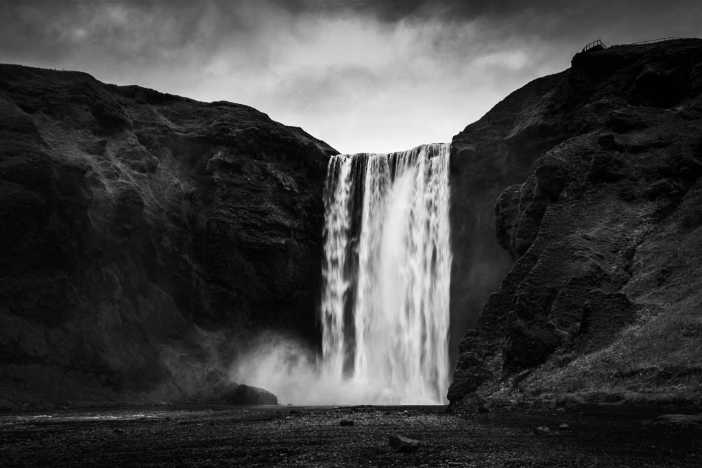 Skogafoss Waterfall in Iceland in Black and White