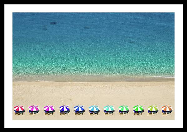 Umbrellas at Egremnoi Beach at Lefkada in Greece