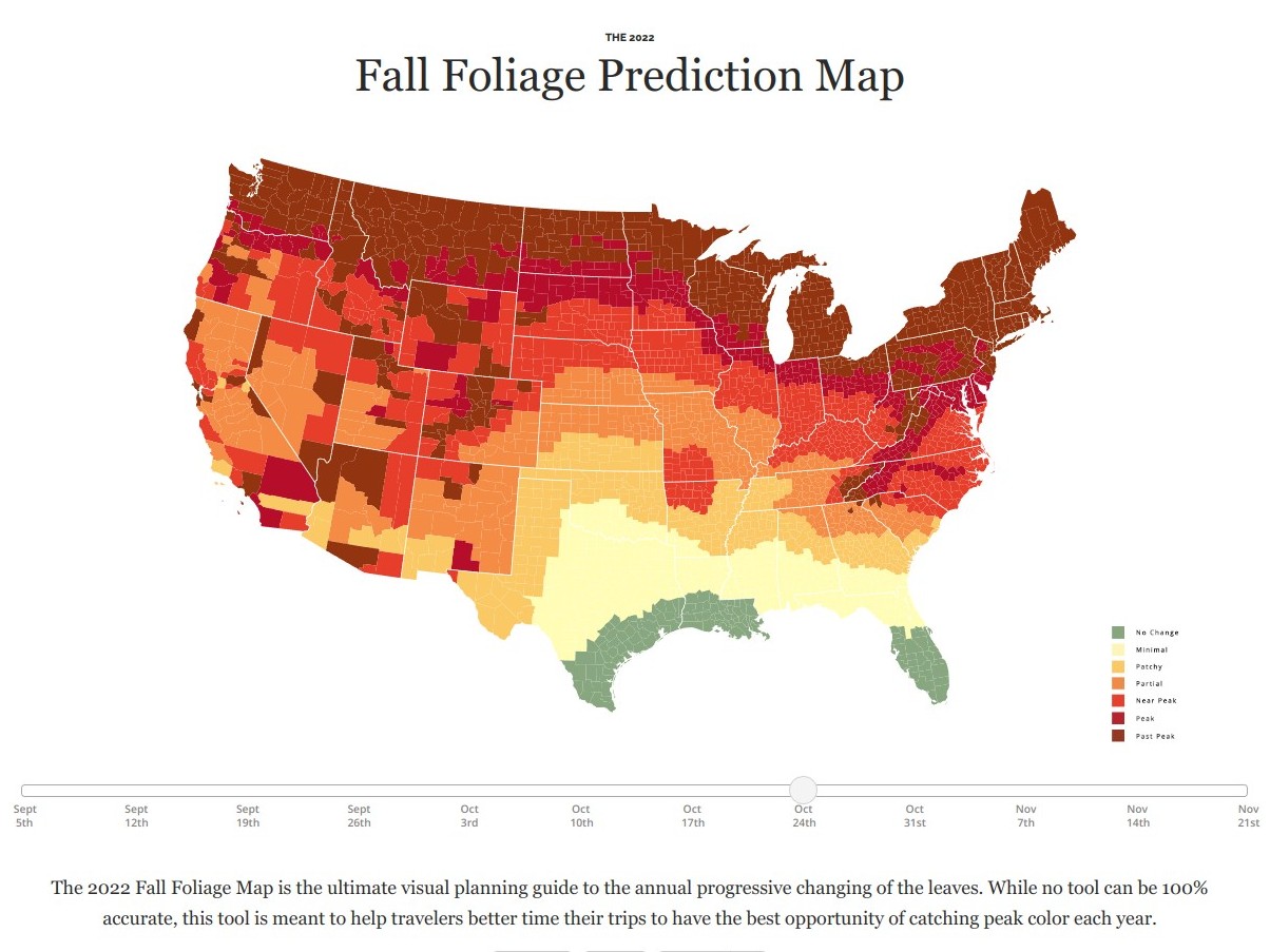 2022 fall foliage prediction map for the United States