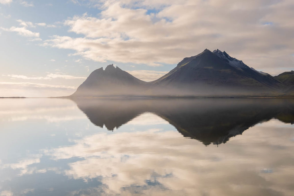 Reflection of Brunnhorn mountain in Iceland