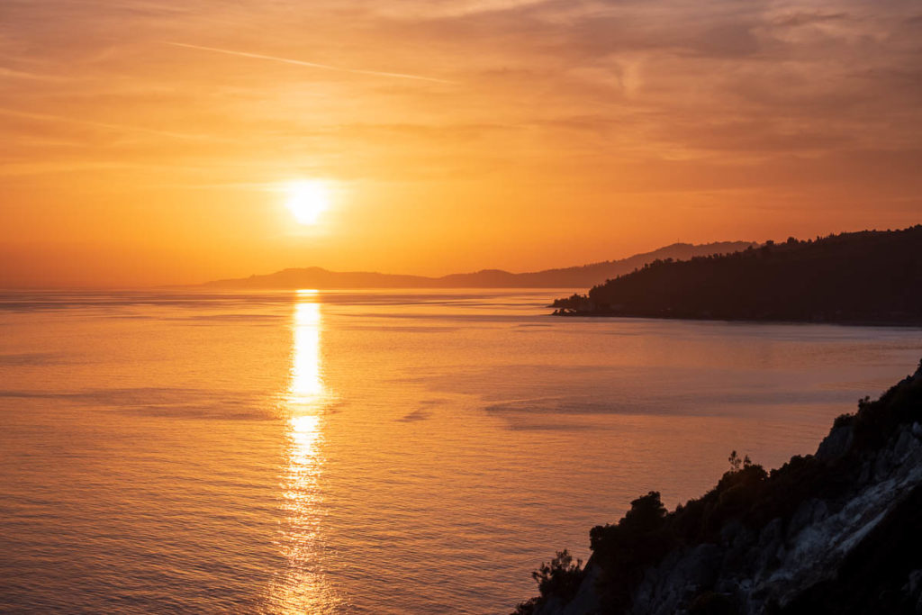 Beautiful sunset over the sea of Halkidiki at Summer