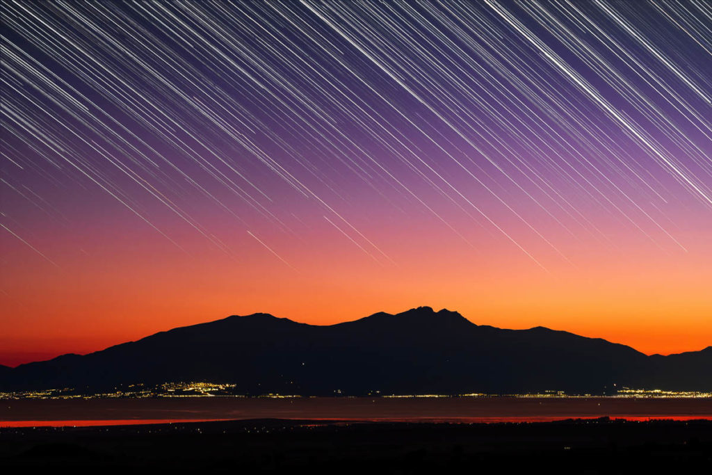 Star Trails over Mount Olympus in Greece