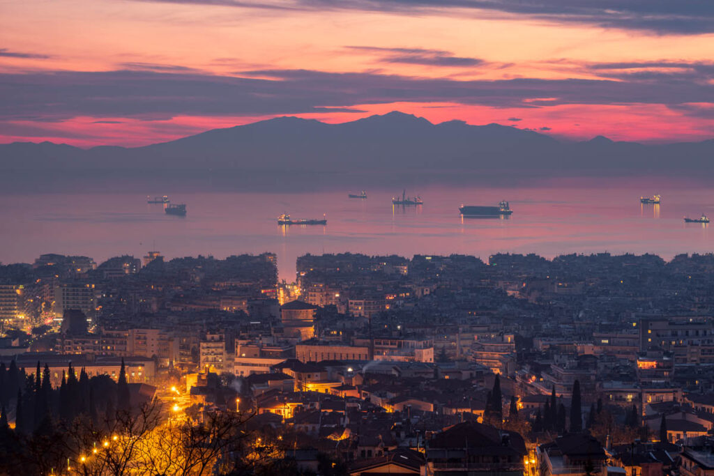 Thessaloniki Upper Town City View at Sunset